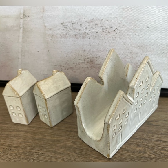 Cottagecore Ceramic Homes Set of Salt & Pepper Shakers + Napkin Holder - Picture 3 of 6